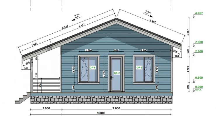 Загородный дом с террасой  7,0х9,5-99 м²